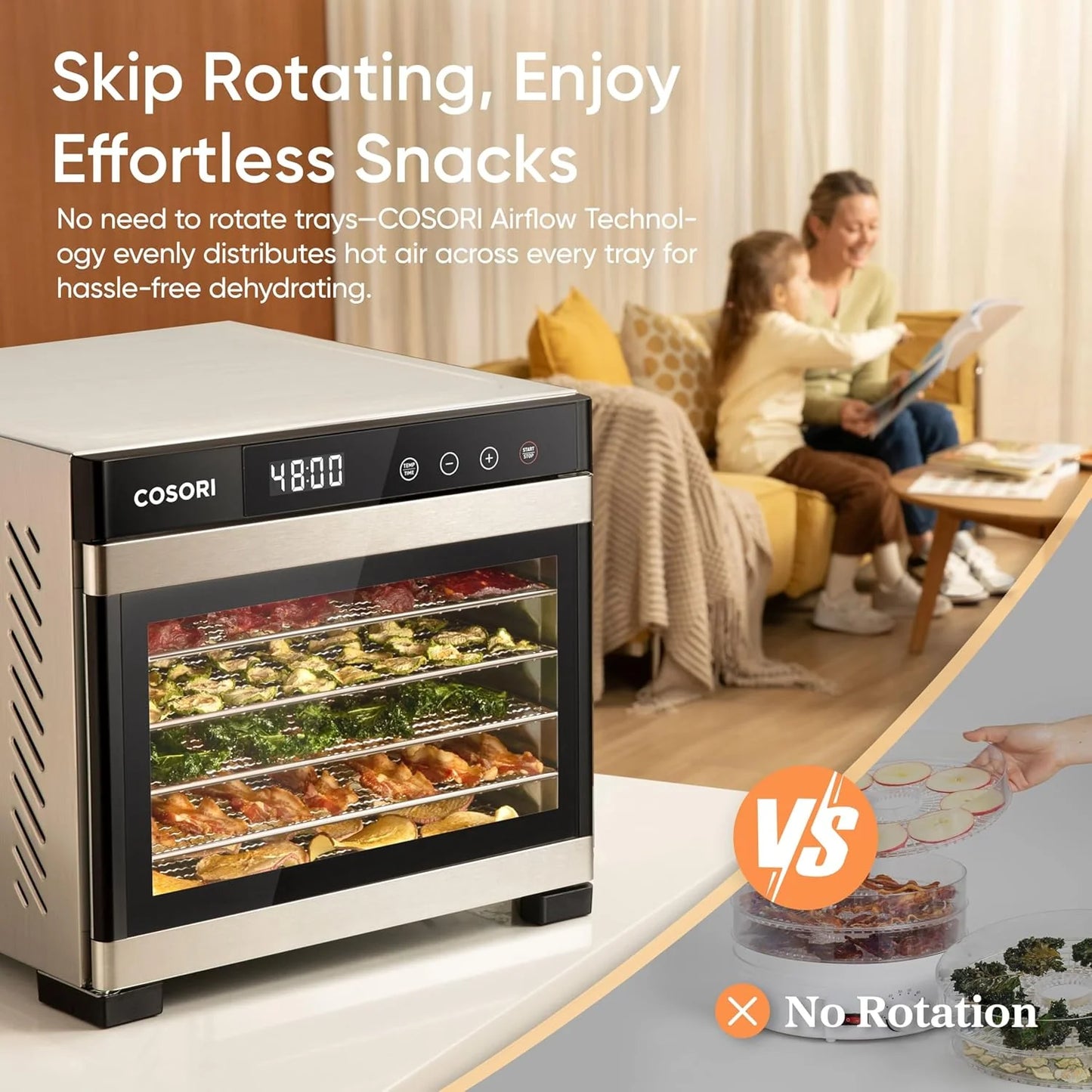 COSORI Food Dehydrator, Bigger Than 7 Trays With Large 6.5" Drying Space, 600W Power Saves More Time Than 480W, 165°F Dehydrated Dryer