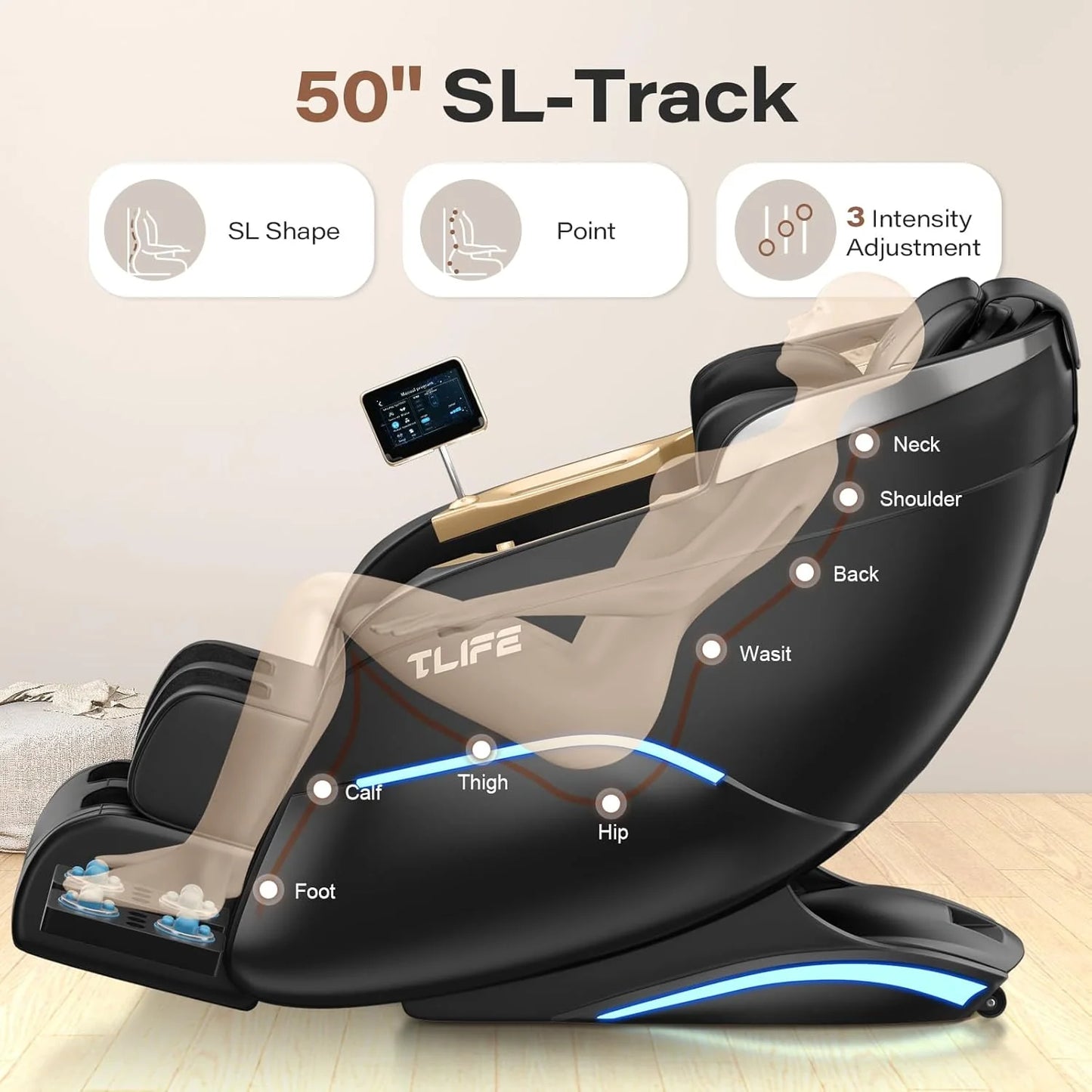 Full Body Massage Chair, 160° Zero Gravity Recliner with Body Scan, 50" SL Track Shiatsu Massage Chair, Spot Massage, Foot Roller