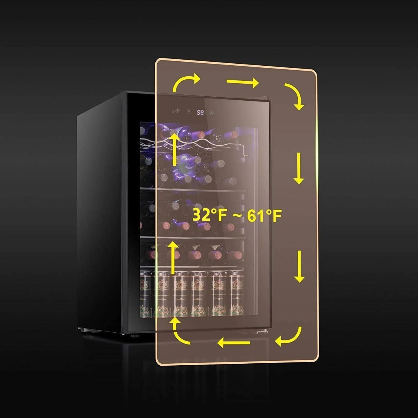 Antarctic Star 26 Bottle 130 Can Wine Cooler/Cabinet Beverage Refrigerator Mini Wine Cellar Beer Soda Clear Glass Door Bar Fridge Quiet Compressor Adjust Temp Freestanding Indoor Use 3.2cu.ft Black