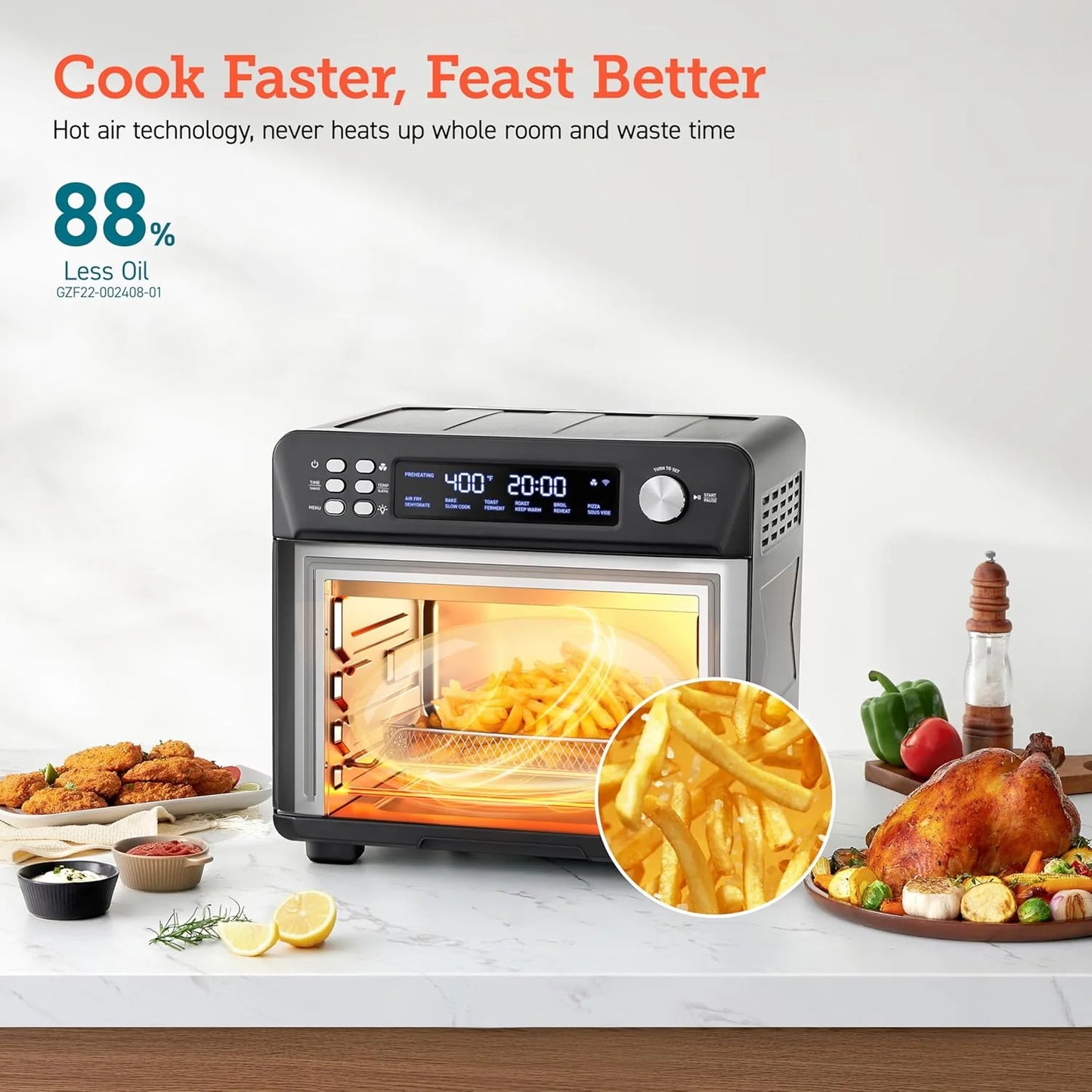 COSORI Smart 12-in-1 Air Fryer Toaster Oven Combo, Airfryer Convection Oven Countertop, Bake, Roast, Reheat, Broiler, Dehydrate, 75 Recipes & 3 Accessories, 26QT