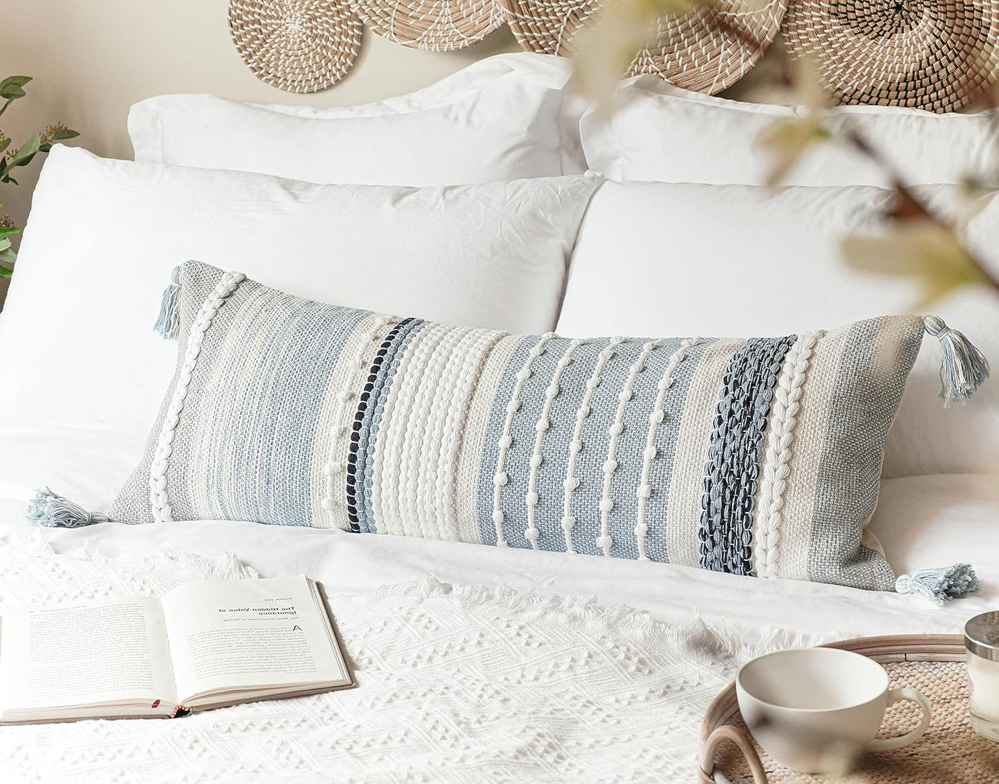 Blue Boho Decorative Throw Pillow Cover 20x20