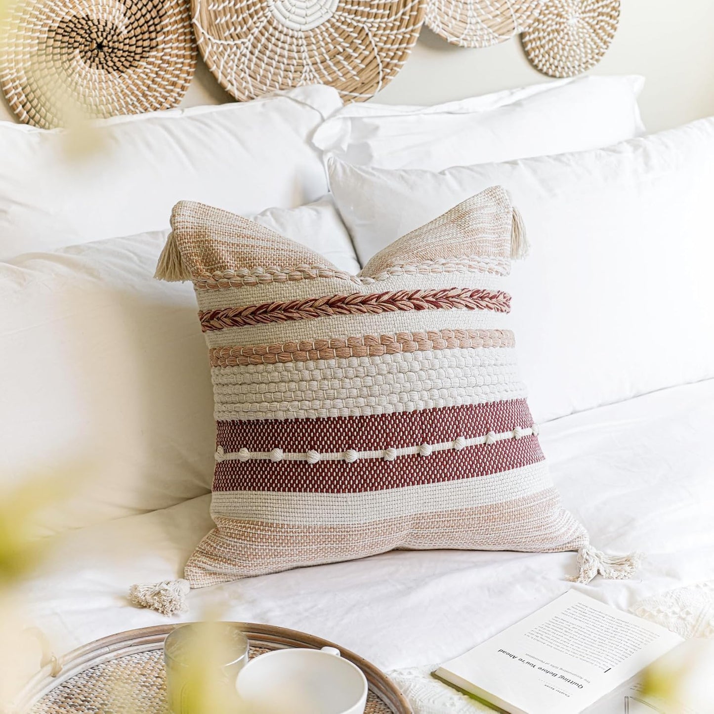 Blue Boho Decorative Throw Pillow Cover 20x20