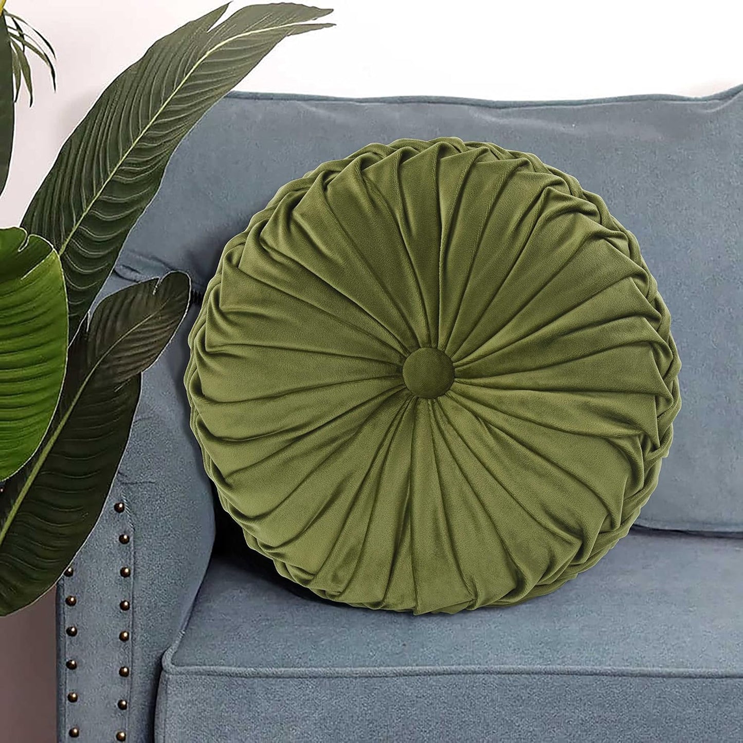 Set of 2 Decorative Round Pleated Throw Pillows