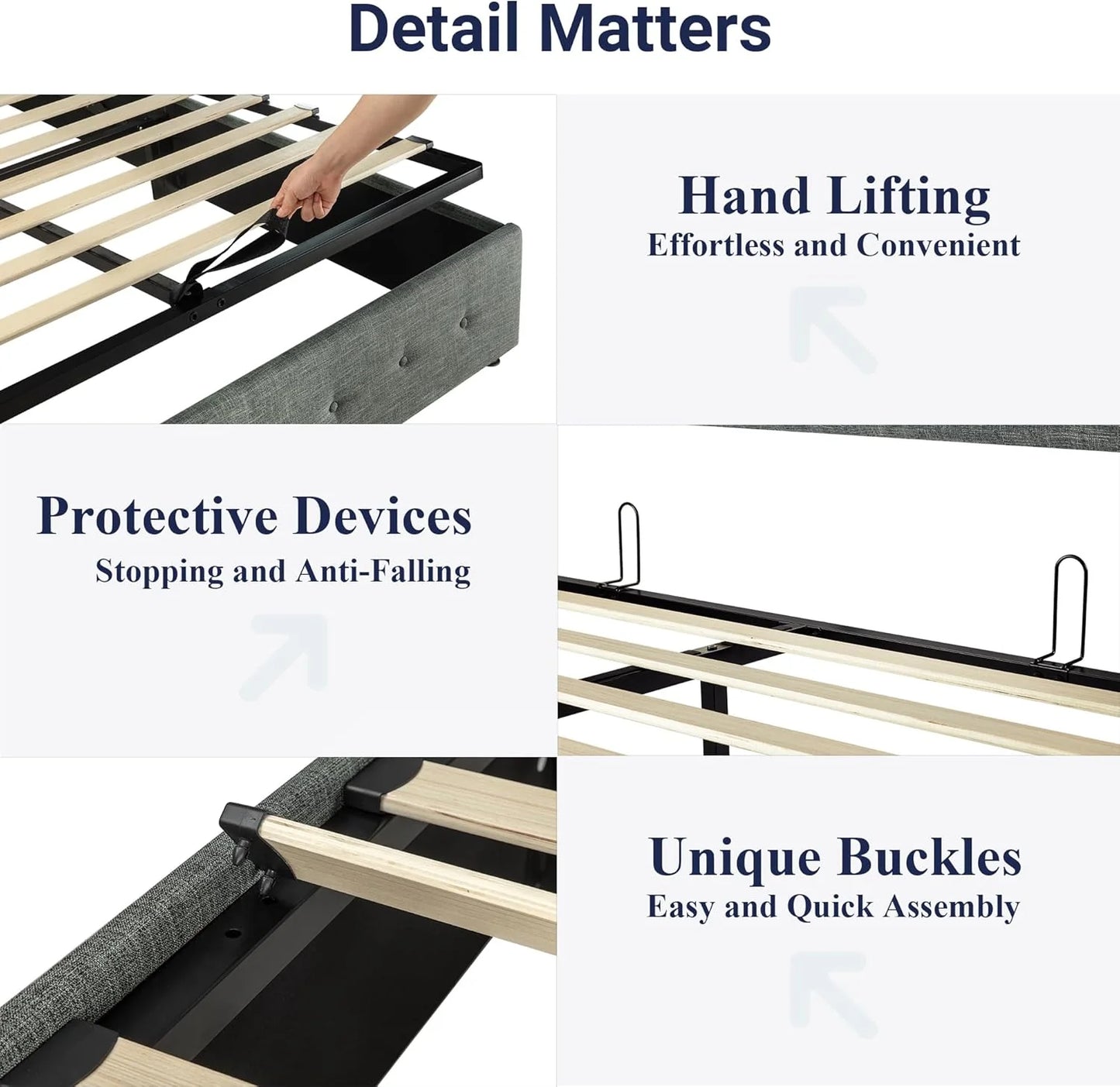 Allewie Queen Size Lift Up Storage Bed, Modern Wingback Headboard, Hydraulic Support, No Box Spring Needed, Light Beige