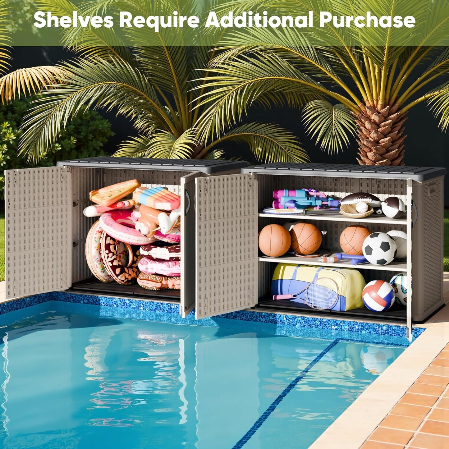 Devoko Outdoor Storage Cabinet 26 Cu Ft with Lockable Doors, Horizontal Storage Shed Waterproof Patio Tools Storage Box