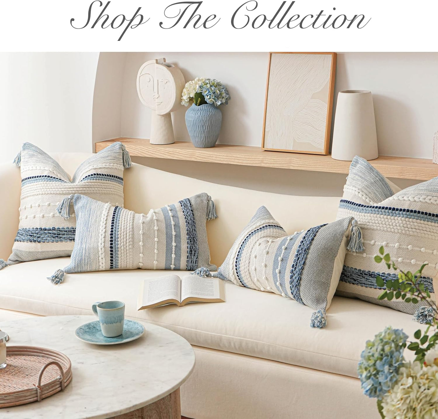 Blue Boho Decorative Throw Pillow Cover 20x20