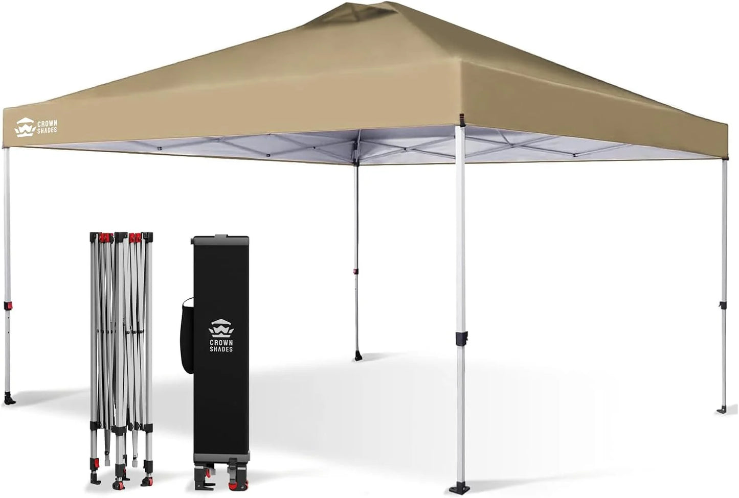 10x10 Pop-Up Awning - One-Click Installation Beach Tent - Outdoor Sunshade Silver Coated Top, 3 Heights and 4 Sand Pockets