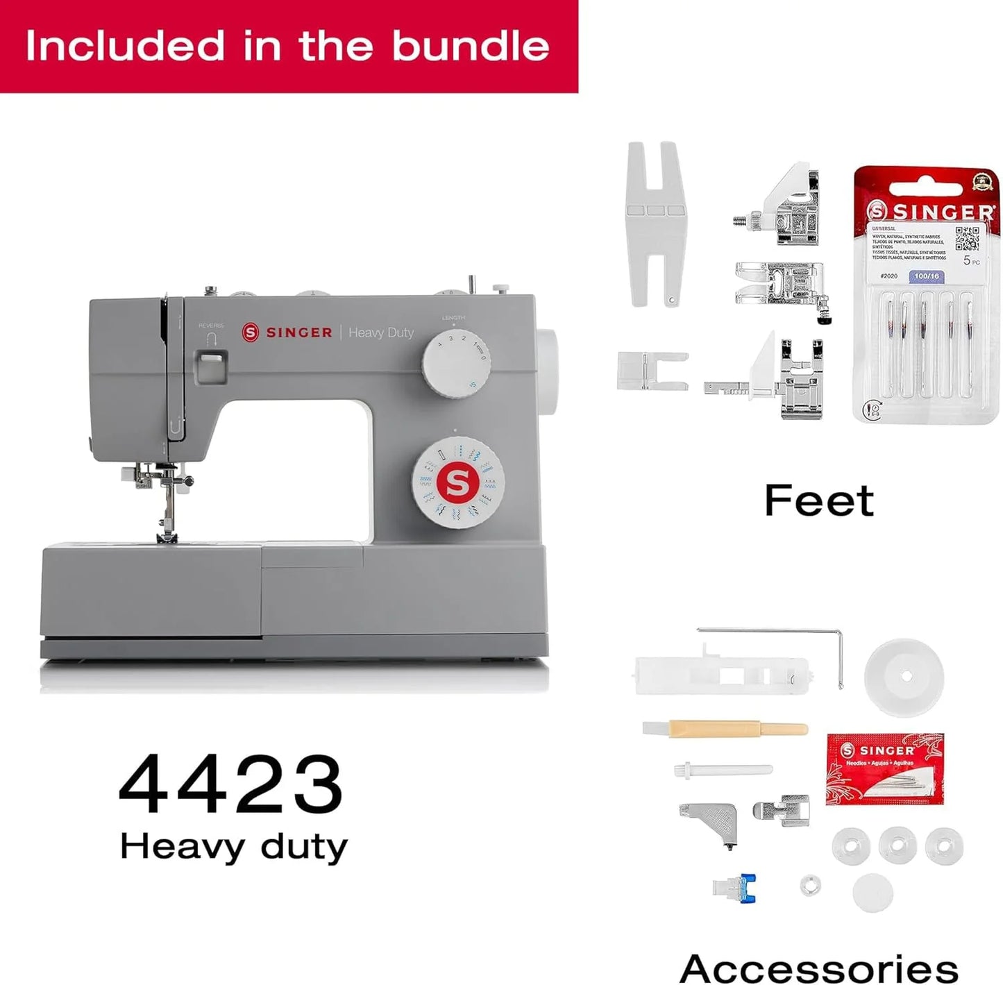 Heavy-Duty 4423 High-Speed Sewing Machine (Includes Accessory Kit) 97 Stitches One-Step Buttonhole