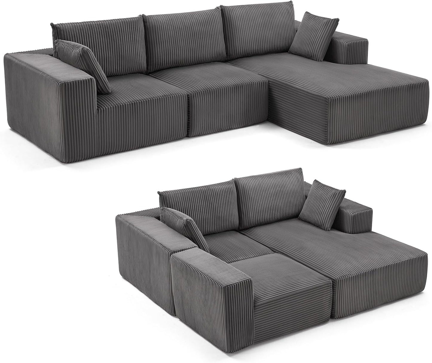 108-inch modular sofa, cloud modular sofa, with deep seat and reclining chair, upholstered sofa