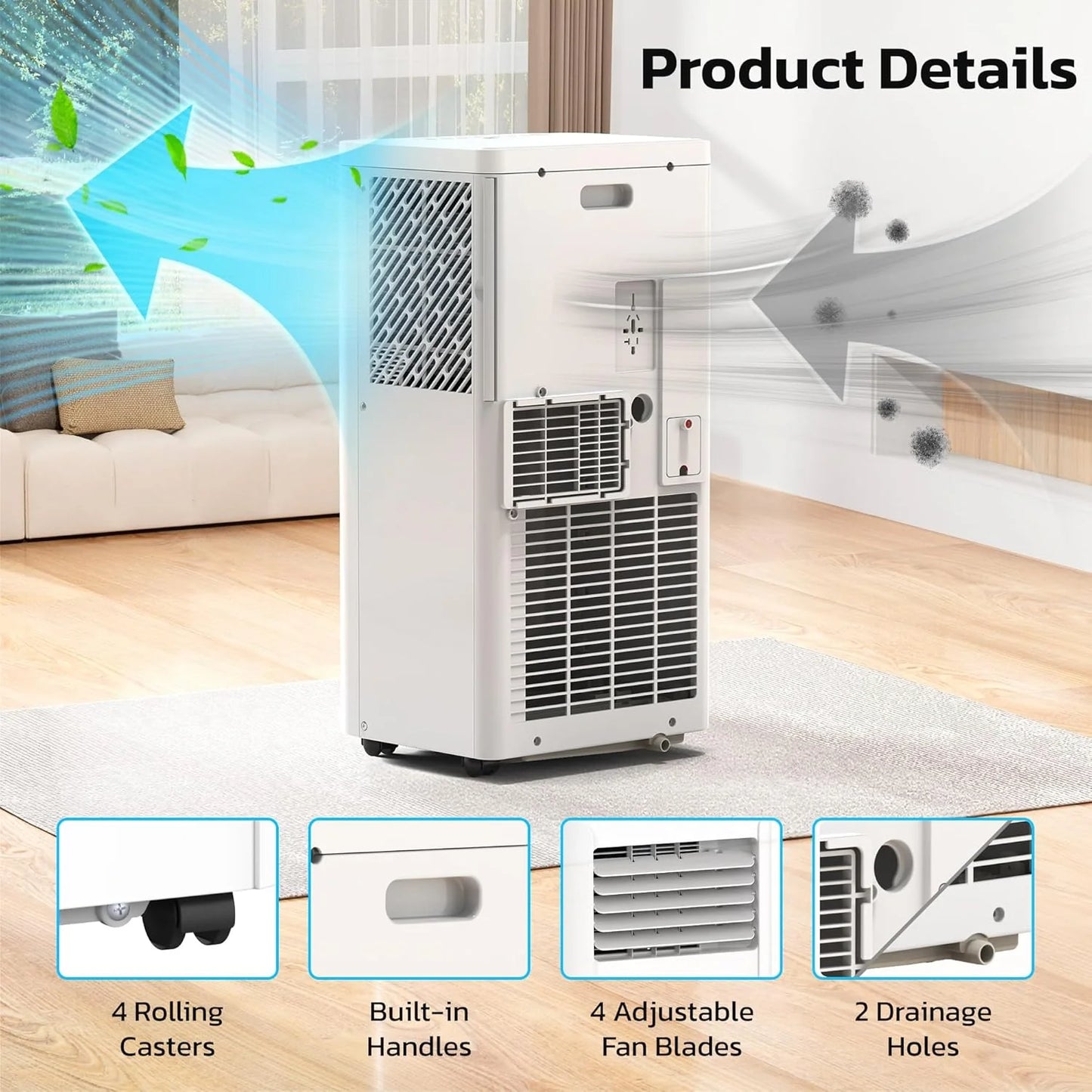 ZAFRO 8,000 BTU Portable Air Conditioners, 4 Modes Portable AC Unit with Fast Cooling/Energy Efficient/Remote/24Hrs Timer for Bedroom/Dorms/Indoor Rooms, White