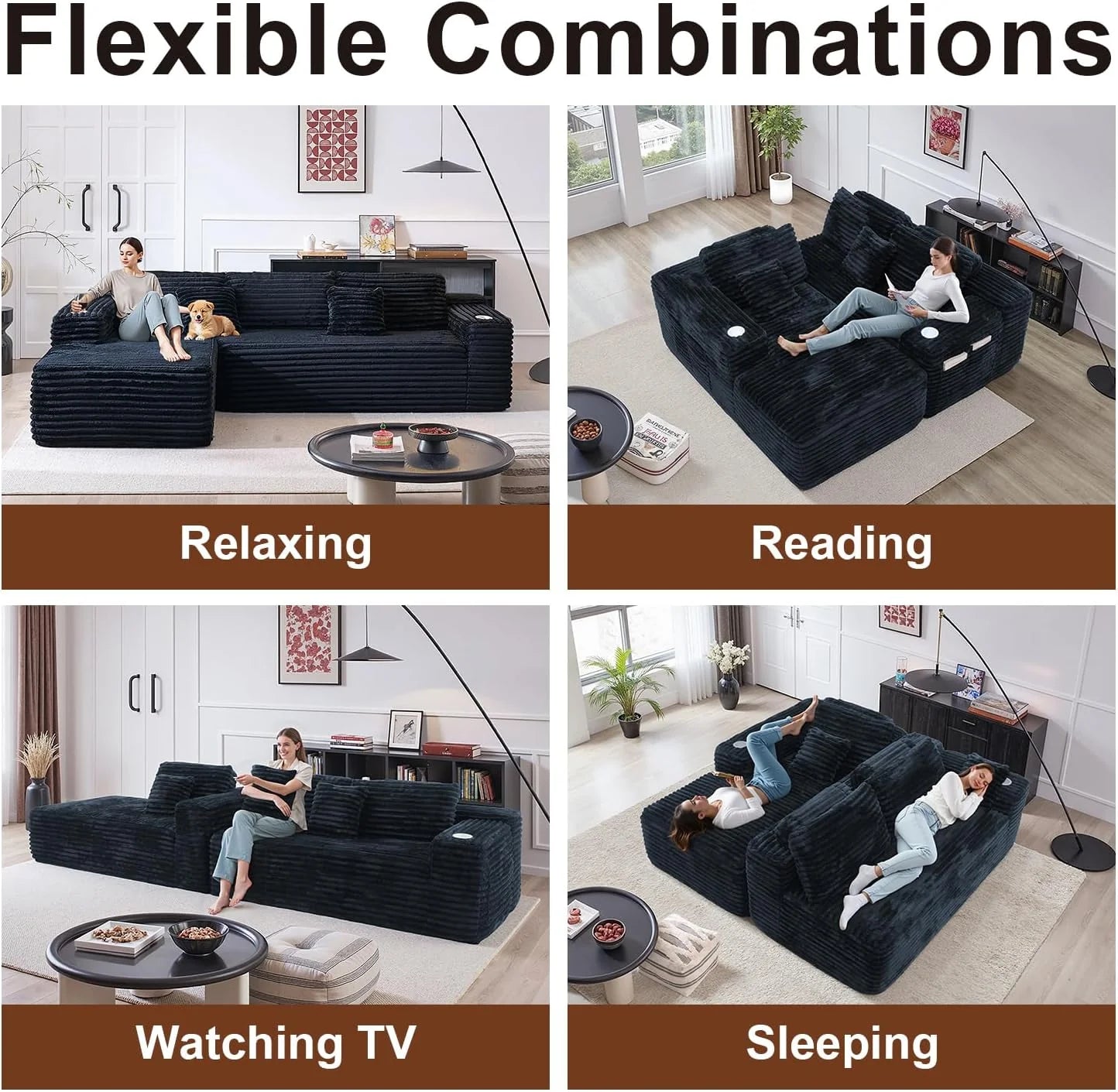 Cloud Sectional Couch with L-Shape Chaise, Modern Modular Sofa with Deep Seat, Built-in Cup Holder & Storage Pocket