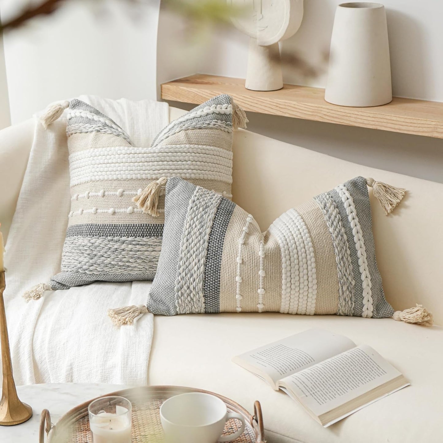 Blue Boho Decorative Throw Pillow Cover 20x20