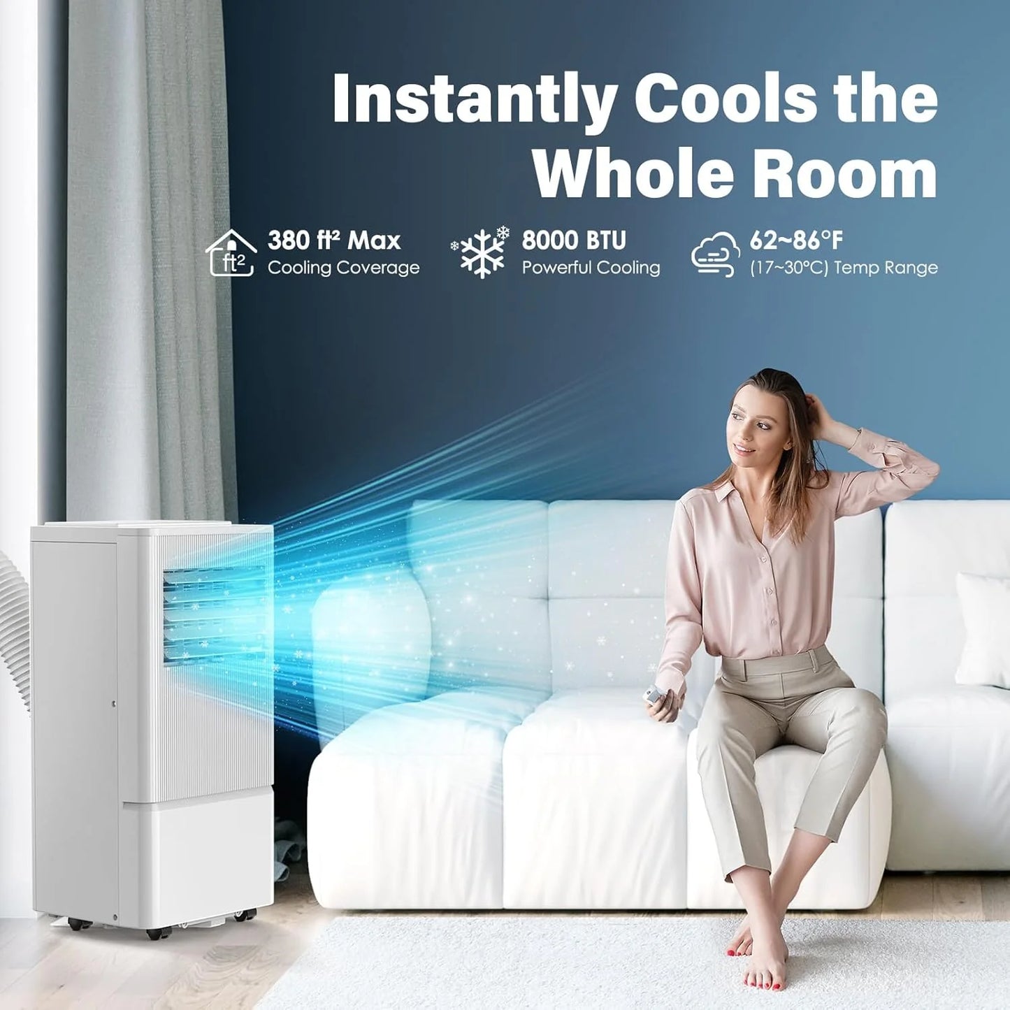 Air Choice Portable Air Conditioner, 10000 BTU Air Conditioner Portable for Room Up to 450 Sq.Ft, Remote Control, 24H Timer, Dehumidifier & Fan Modes, 3-in-1 AC Unit with Window Kit for Home Office