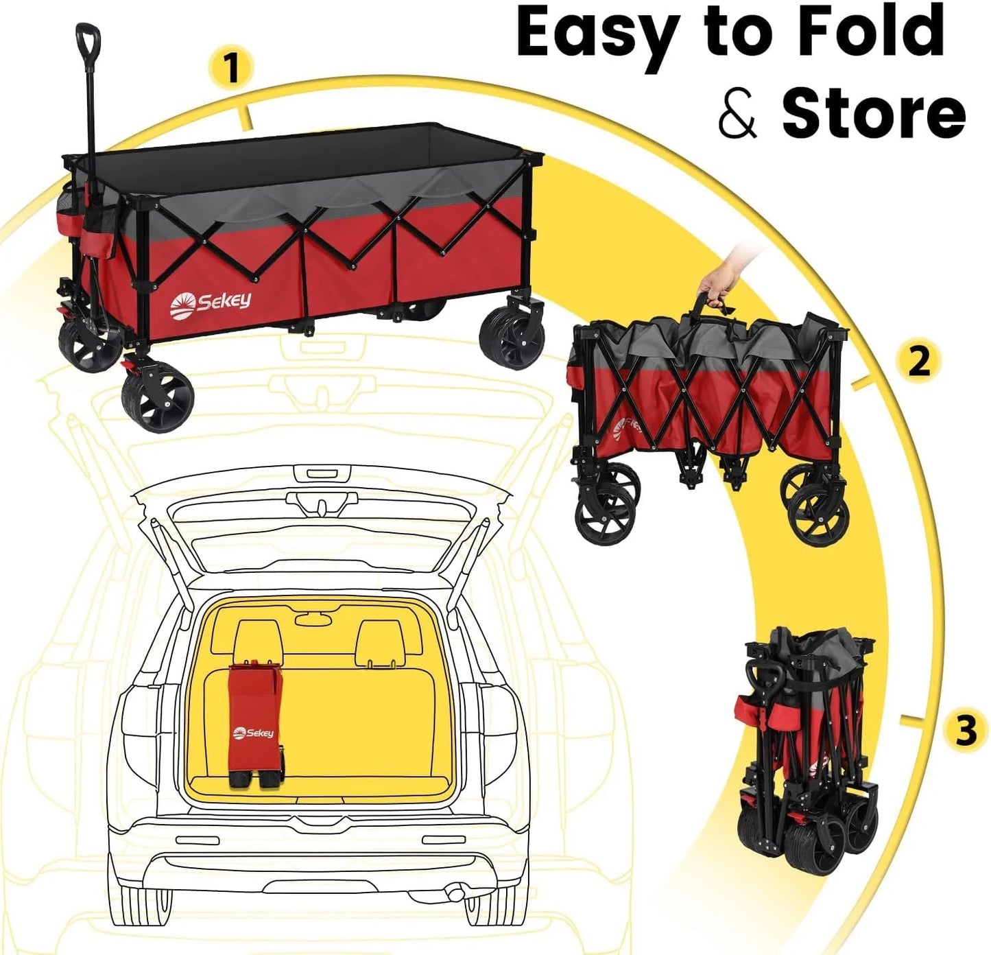 Sekey 48 Inch Long Foldable Extended Travel Cart, 440 Lbs Load Capacity, Heavy Duty 300 Liter Folding Multi-Purpose Garden Cart
