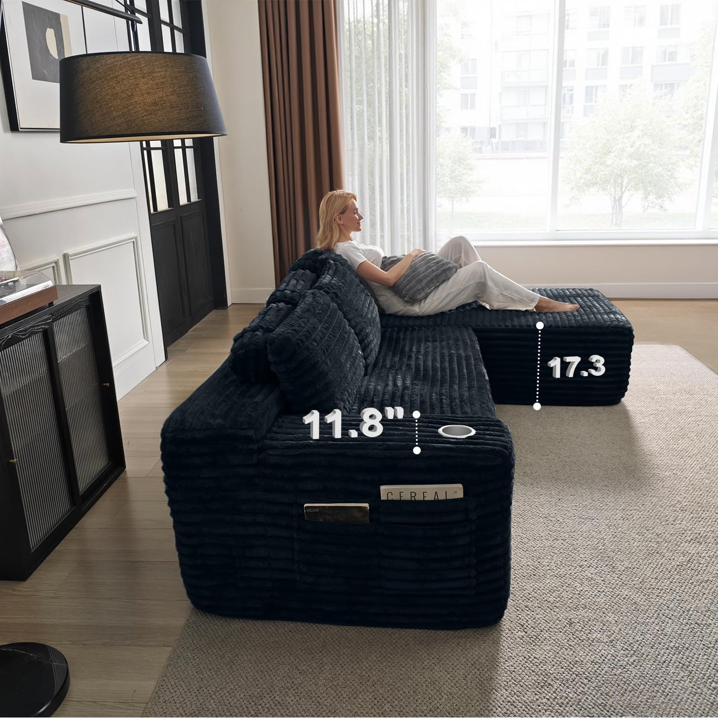 Cloud Sectional Couch with L-Shape Chaise, Modern Modular Sofa with Deep Seat, Built-in Cup Holder & Storage Pocket