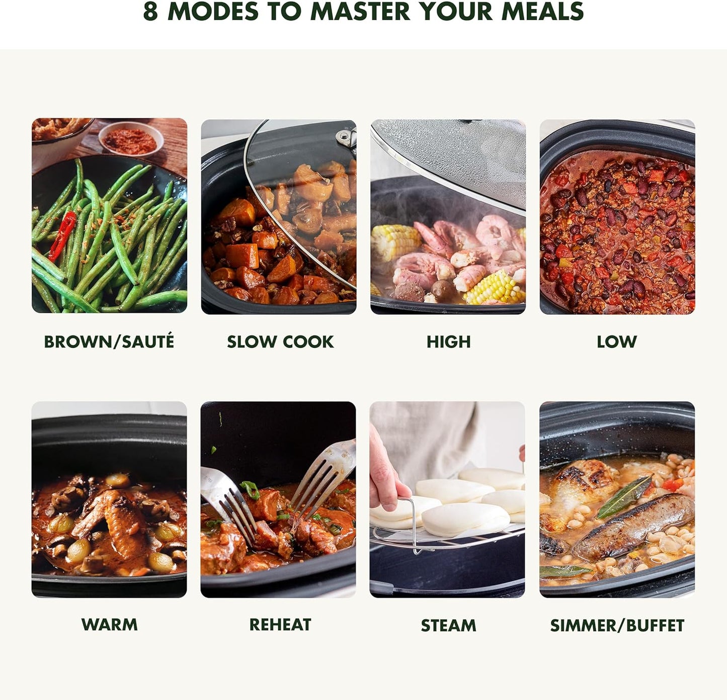 8-in-1 Programmable 6QT Electric Slow Cooker with Dishwasher-Safe Lid and Removable Base