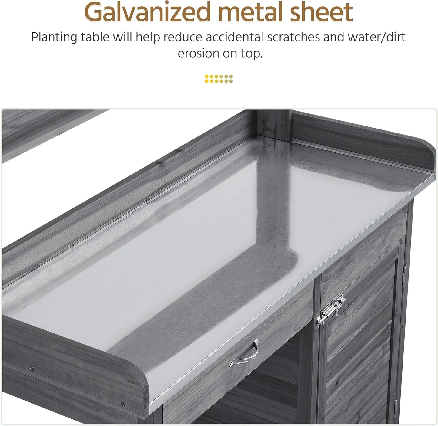 Yaheetech Outdoor Garden Potting Bench Table Work Bench Metal Tabletop W/Cabinet Drawer Open Shelf Natural Wood