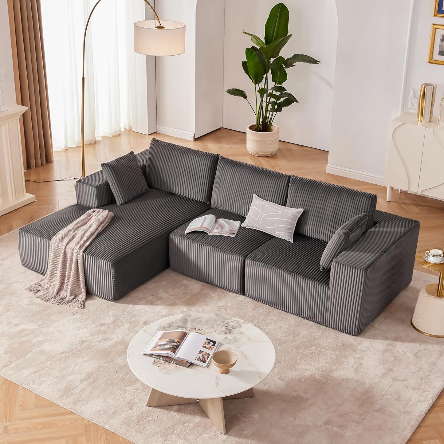 108-inch modular sofa, cloud modular sofa, with deep seat and reclining chair, upholstered sofa