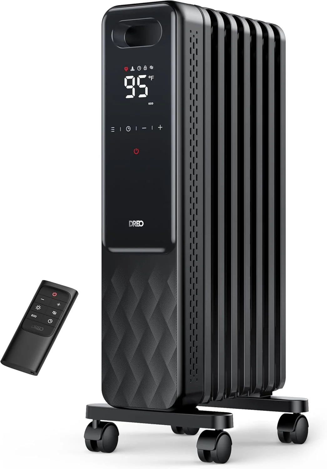 Indoor electric radiant heater with overheat and tip-over protection, digital thermostat, oil-filled radiator