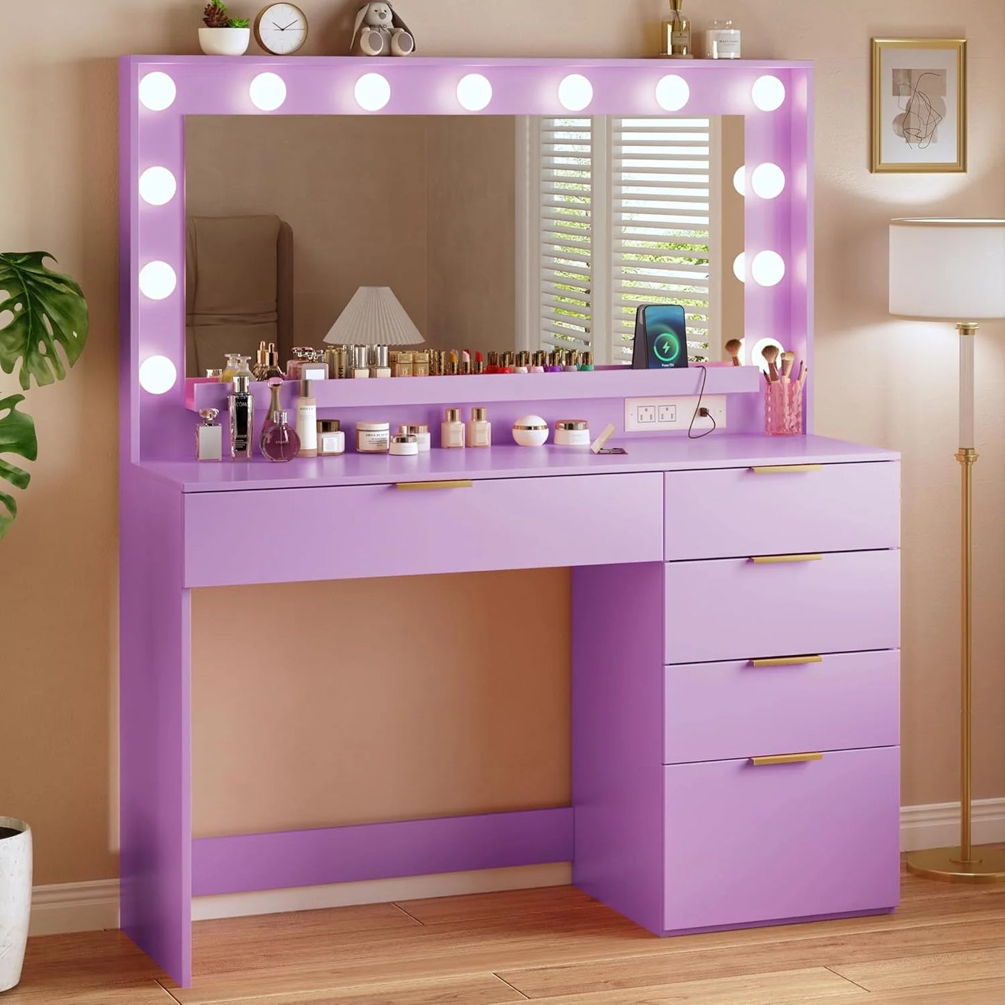 Vanity Desk with Mirror and Lights 39.3in Makeup Vanity with Large Mirror