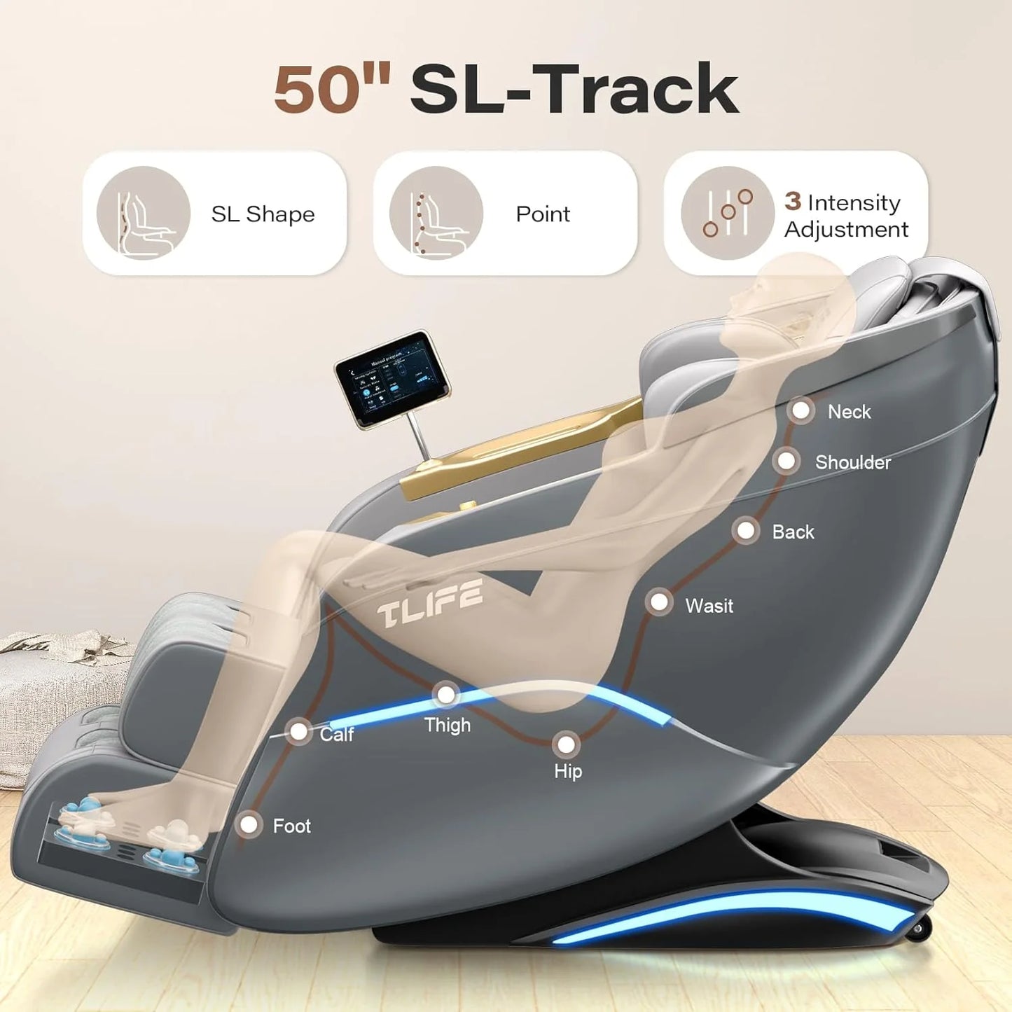 Full Body Massage Chair, 160° Zero Gravity Recliner with Body Scan, 50" SL Track Shiatsu Massage Chair, Spot Massage, Foot Roller