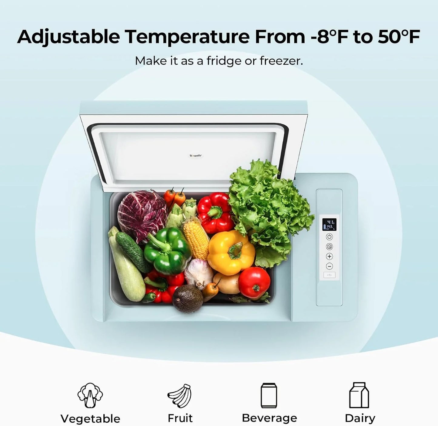 BougeRV 12 Volt Refrigerator 12V Car Fridge 23 Quart Portable Freezer Compressor Cooler 12/24V DC 110~240 Volt AC for Truck Van RV Camper SUV Travel Camping Road Trips Tailgating -8℉~50℉