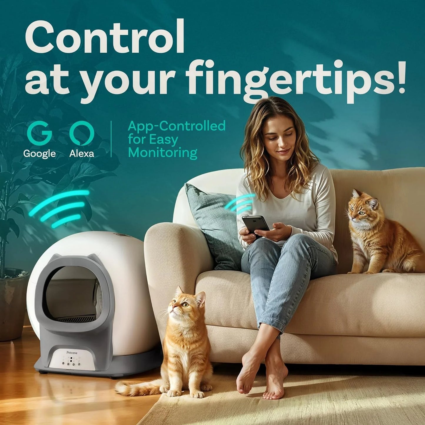 Self Cleaning Litter Box with Auto Safety Sensors for Multiple Cats - Automatic Cat Litter Box Self-Cleaning - Covered Odor Removal with APP Control - Compatible On All WiFi