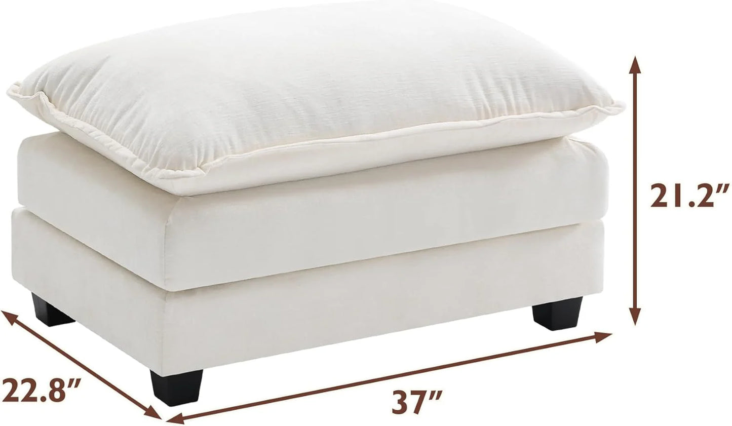 111.4 Inch L-Shaped Modern Sofa Modular Cloud Sofa with Ottoman, 4-Seater Chenille Deep Seat Sofa with Pillows for Living Room, Bedroom and Apartment, Beige