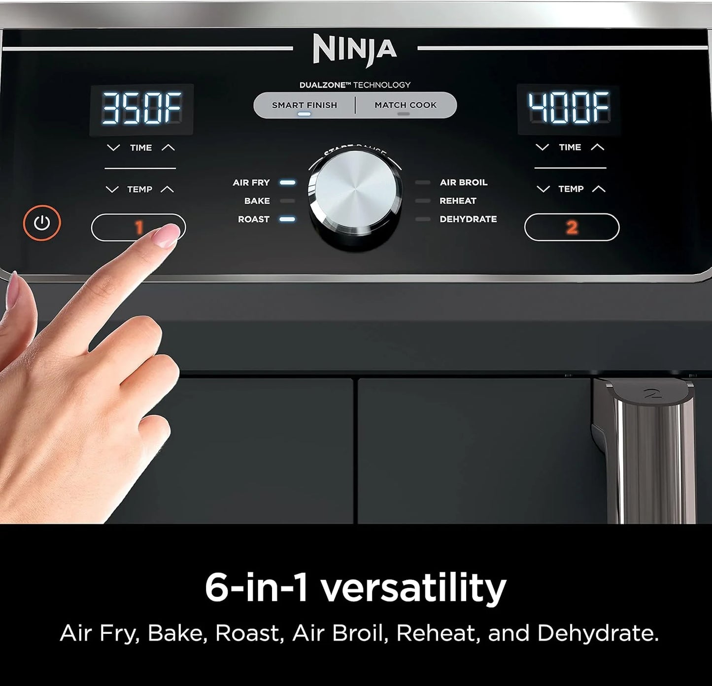 Ninja Foodi 6-in-1 FlexBasket Air Fryer with 7-QT MegaZone & Basket Divider for Large Proteins & Full Meals, Smart Finish Cook 2 Foods 2 Ways, Family Sized Capacity, Air Fry, Roast & More