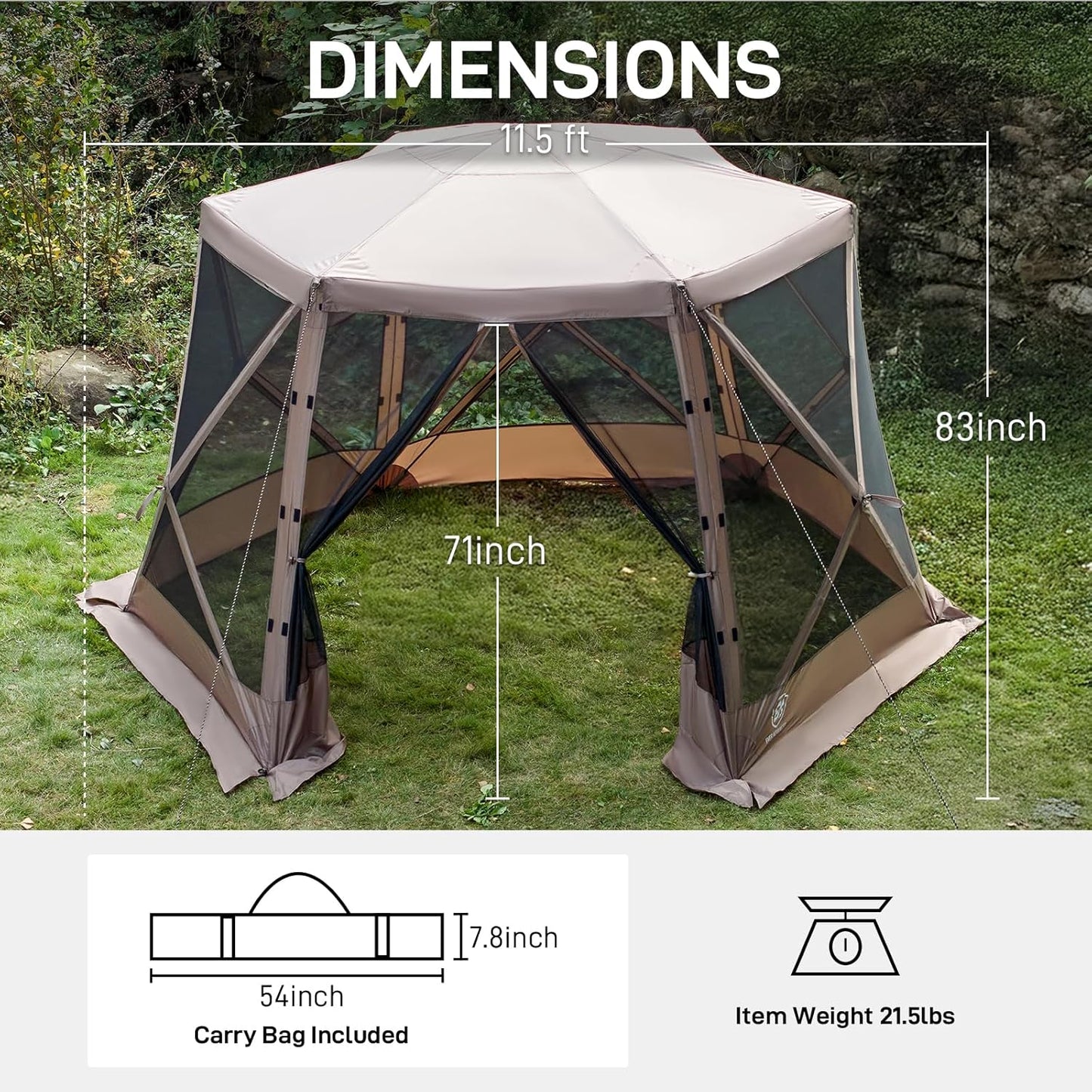 Pop up Screen House Tent for Camping 11.5 x 9.8 ft, Instant Screened Gazebo Canopy with Netting, Portable Shelter Enclosure