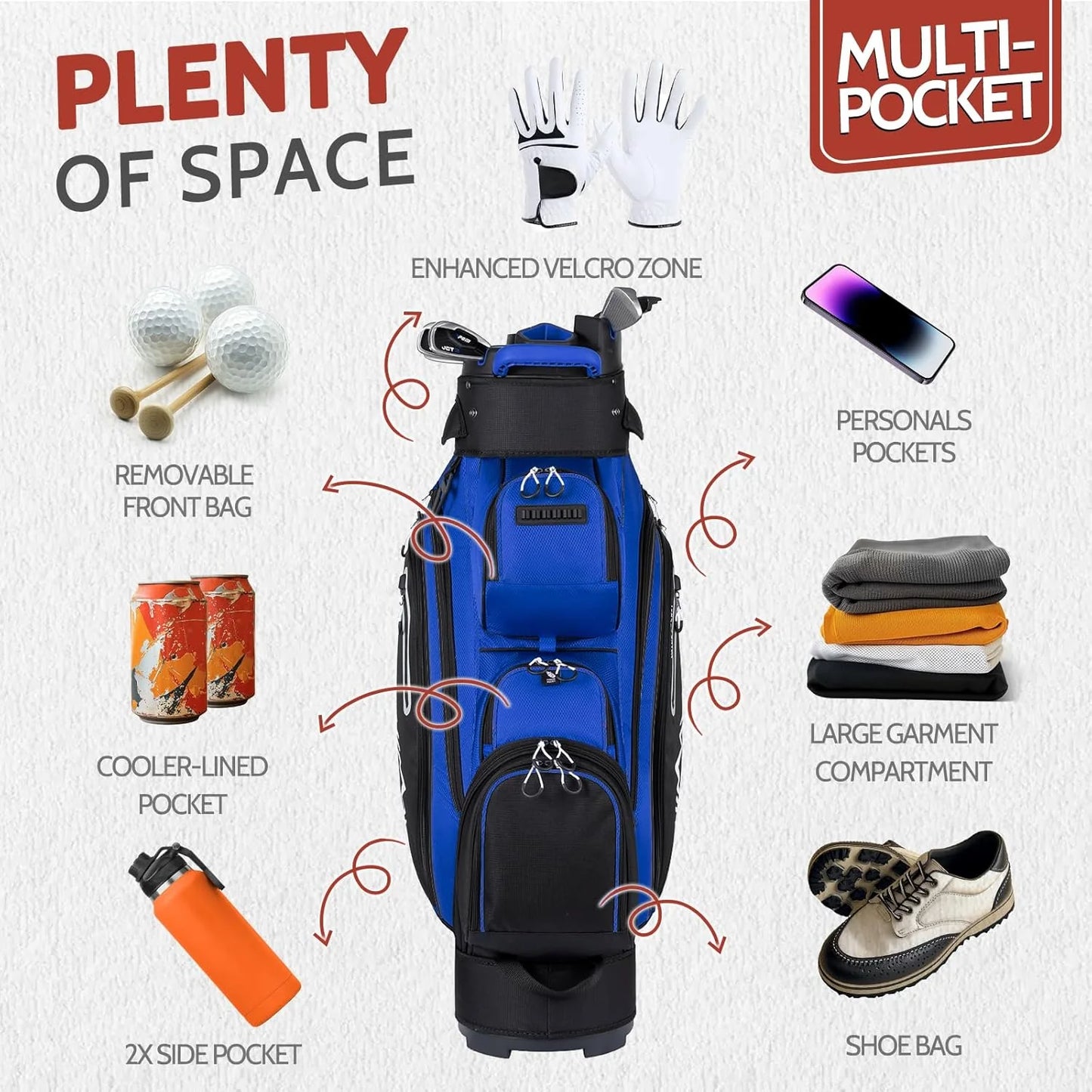 14-Way Golf Cart Bag Pro with Full Length Divider Top, Golf Bag for Men