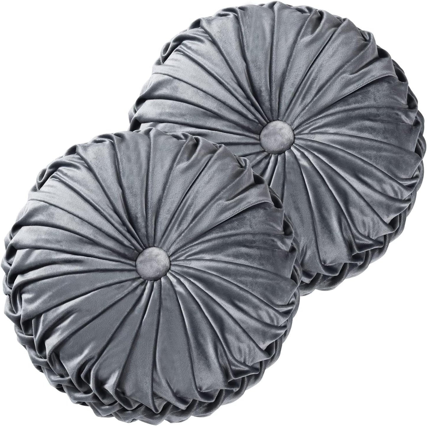 Set of 2 Decorative Round Pleated Throw Pillows
