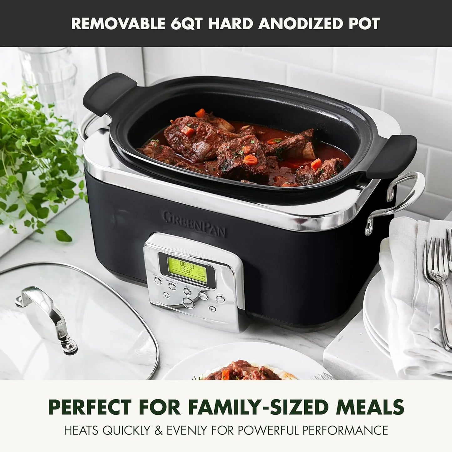 8-in-1 Programmable 6QT Electric Slow Cooker with Dishwasher-Safe Lid and Removable Base