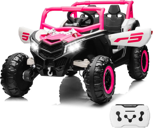 JOYRACER Kids Remote Control Car with 4 x 150W Motors, Shock Absorbers, Bluetooth, MP3 Player, and Headlights