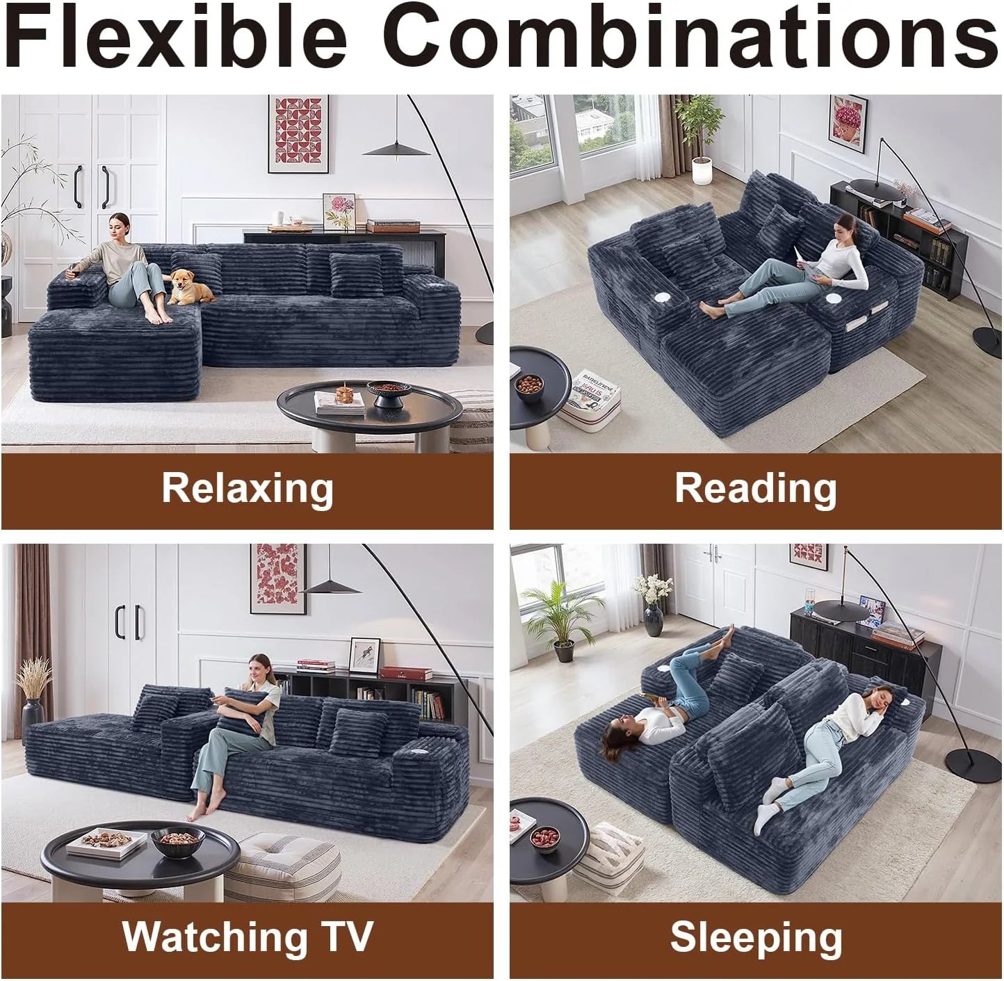 Cloud Sectional Couch with L-Shape Chaise, Modern Modular Sofa with Deep Seat, Built-in Cup Holder & Storage Pocket