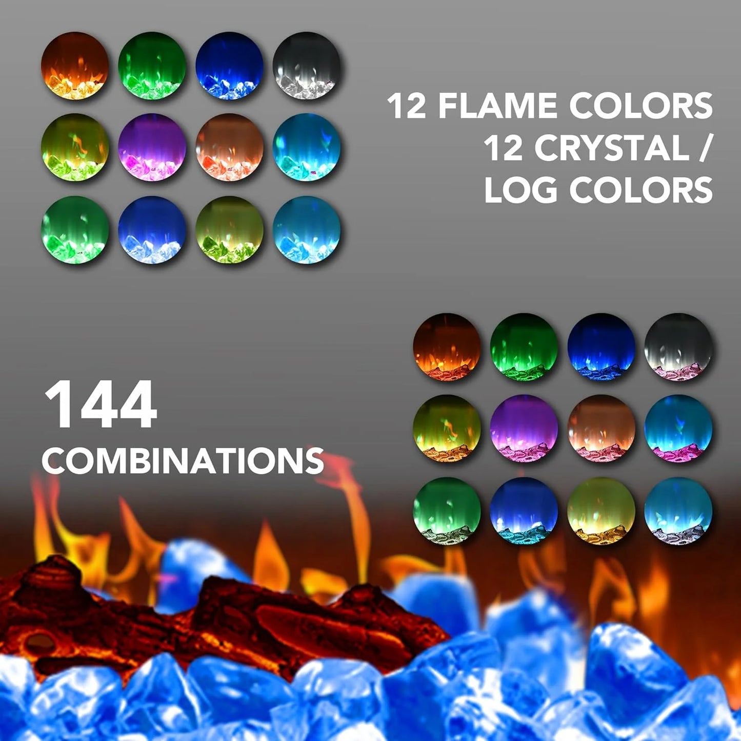 EUHOMY 50 Inch Electric Fireplace Wall Recessed and Wall Mounted with Adjustable Flame Color, Fireplace Heater with Remote Control, Linear Fireplace with Timer, Touch Screen, Log & Crystal, 750/1500W