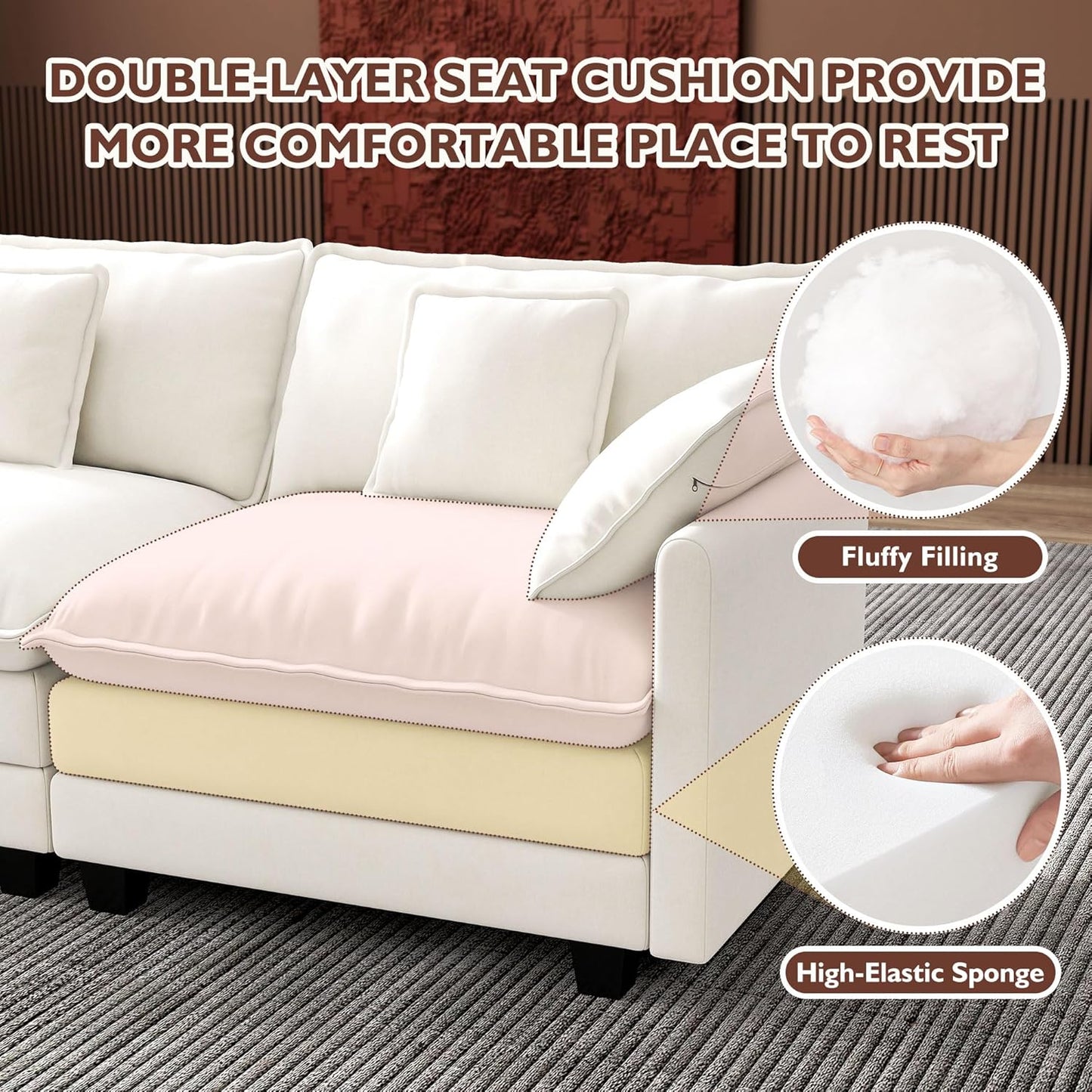 ihanherry 146-inch U-shaped modern sofa modular area cloud sofa