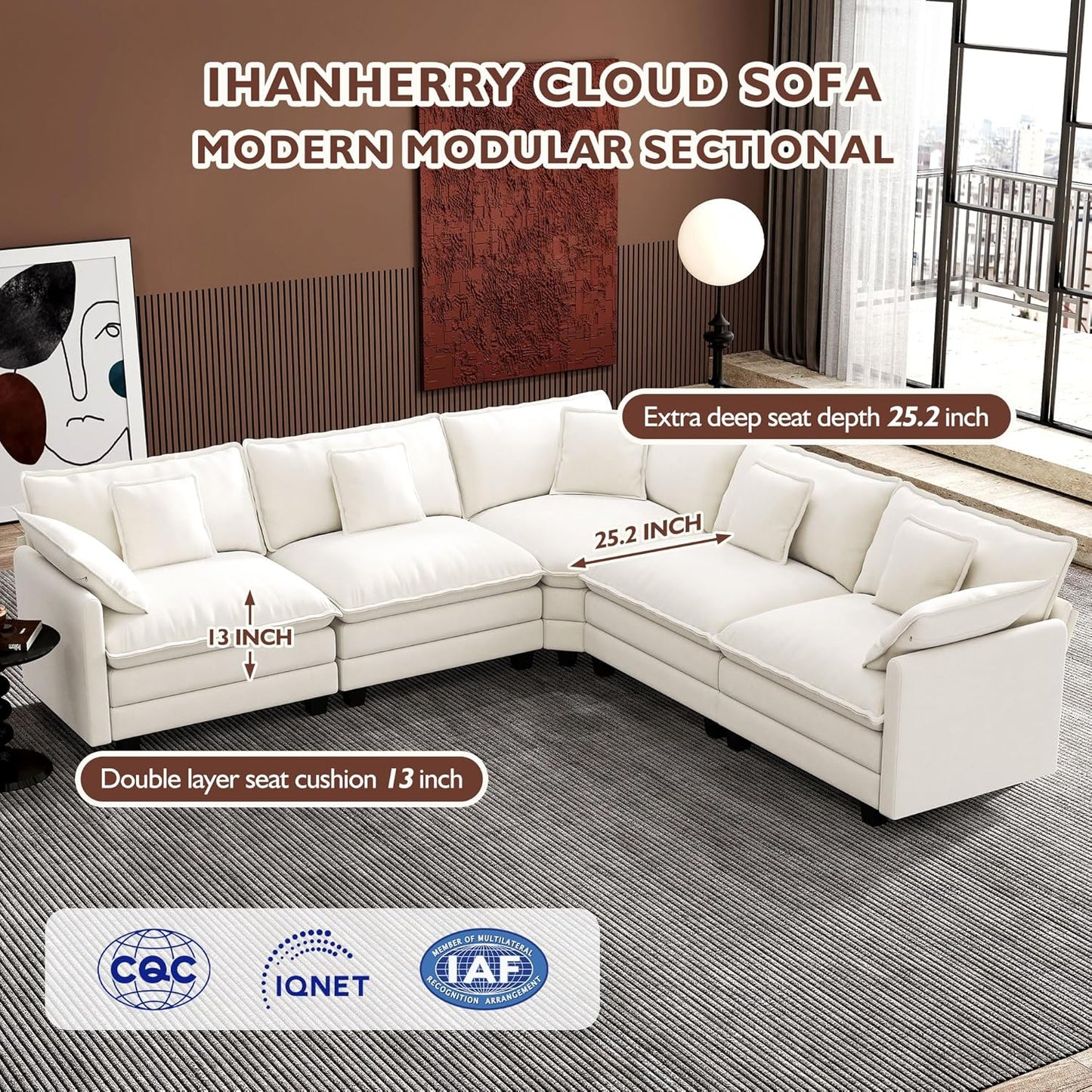 ihanherry 146-inch U-shaped modern sofa modular area cloud sofa