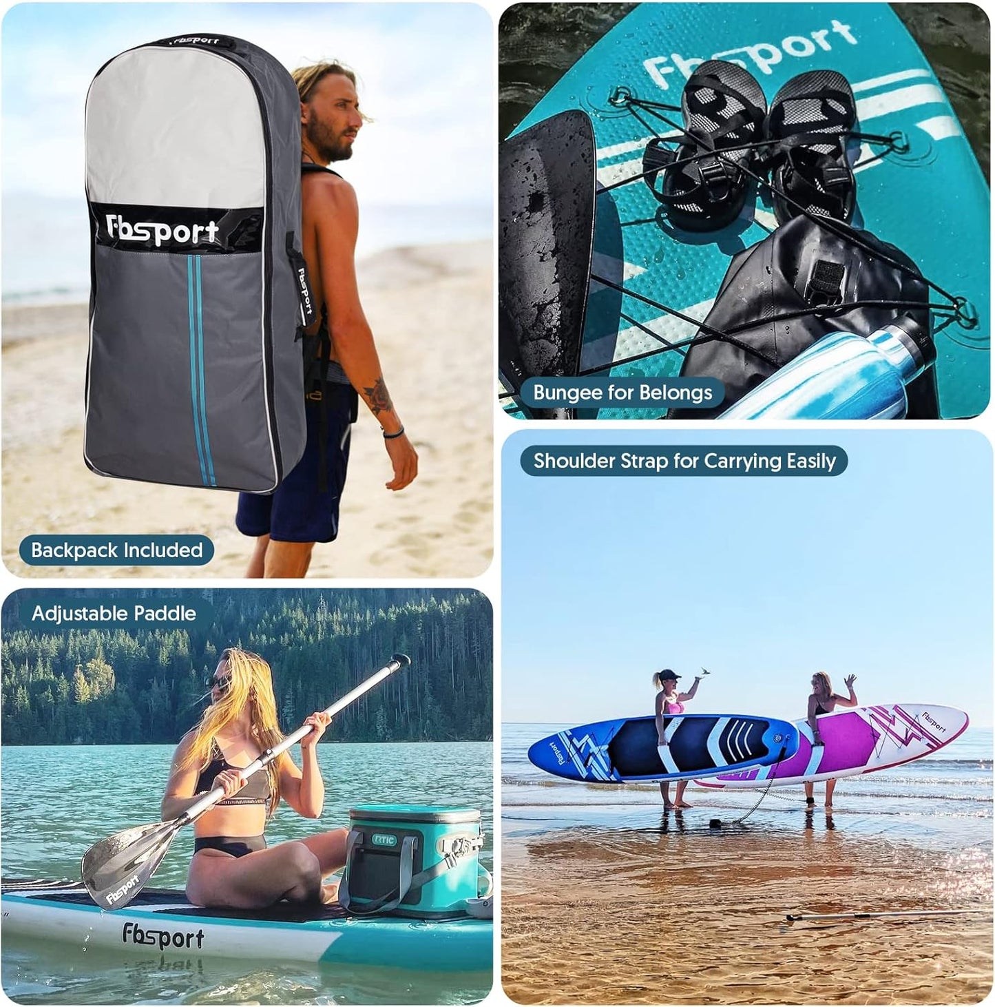 FBSPORT 11' Premium Stand Up Paddle Board, Yoga Board with Durable SUP Accessories & Carry Bag | Wide Stance, Surf Control, Non-Slip Deck, Leash, Paddle and Pump for Youth & Adult