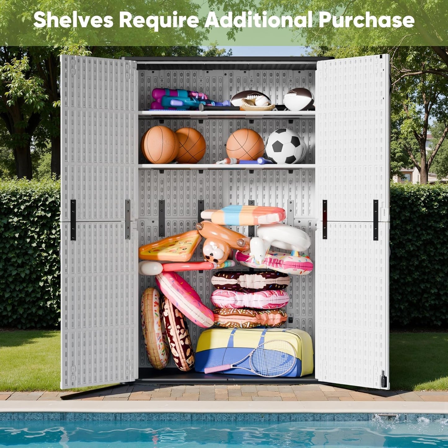 Devoko Outdoor Storage Cabinet 26 Cu Ft with Lockable Doors, Horizontal Storage Shed Waterproof Patio Tools Storage Box