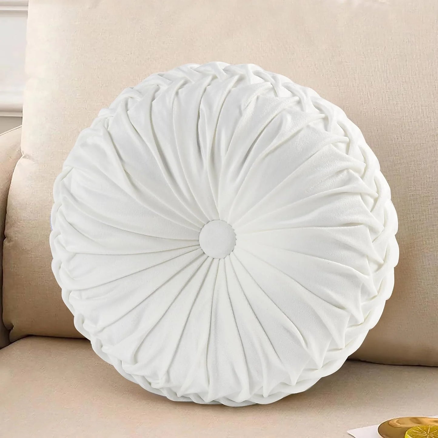 Set of 2 Decorative Round Pleated Throw Pillows