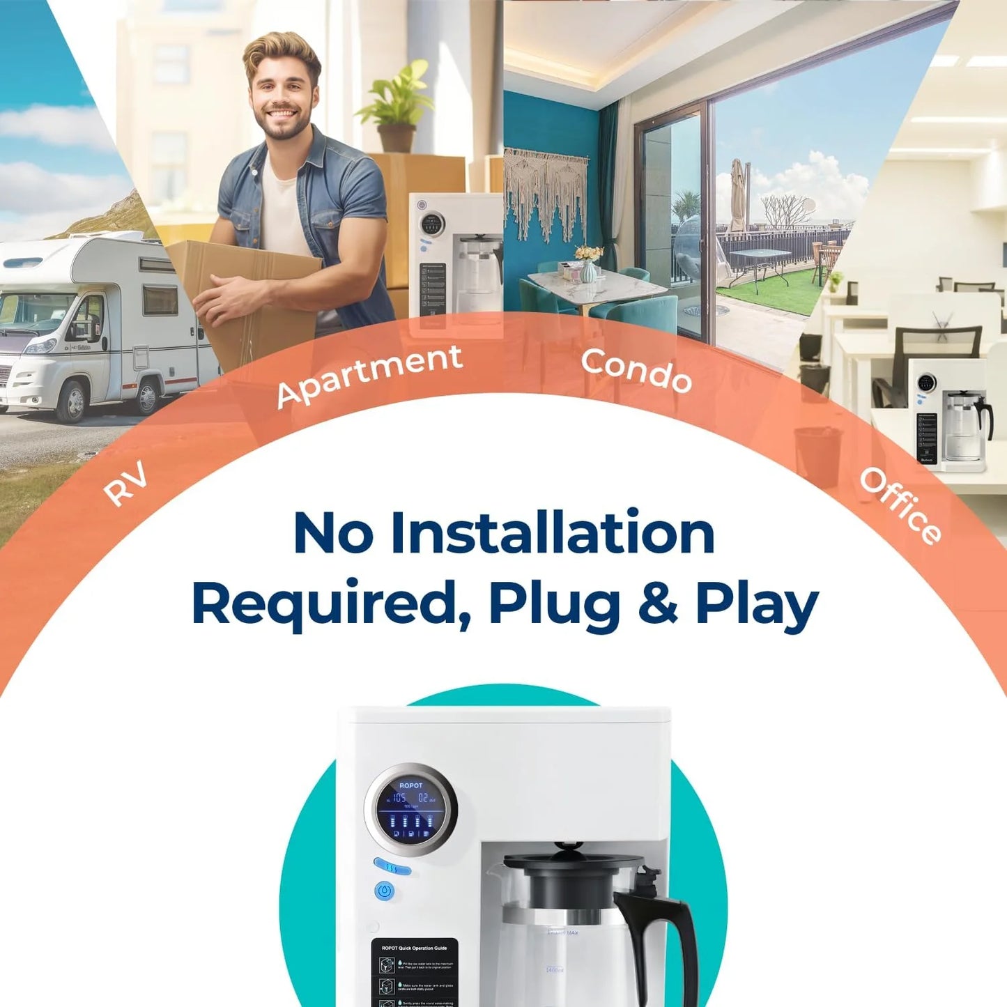 Bluevua RO100ROPOT-UV Reverse Osmosis System Countertop Water Purifier - 6-stage purification with UV and remineralization, reverse osmosis filtration