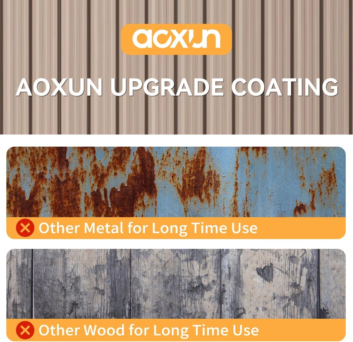 Aoxun 12x10 FT Shed Metal Outdoor Waterproof Storage Shed Steel Utility Garden Tool Shed with Door & Lock Outdoor Storage for Garden Patio Lawn Poolside, Brown