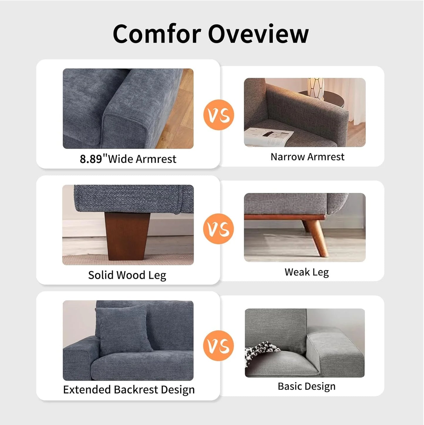 DOPEDIO living room double sofa, chenille lounge chair, removable, solid wood frame