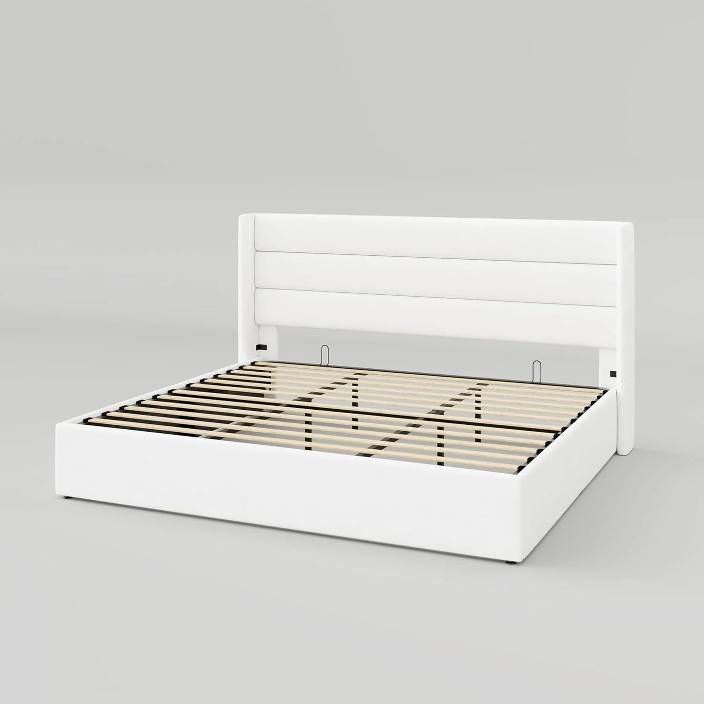 Allewie Queen Size Lift Up Storage Bed, Modern Wingback Headboard, Hydraulic Support, No Box Spring Needed, Light Beige