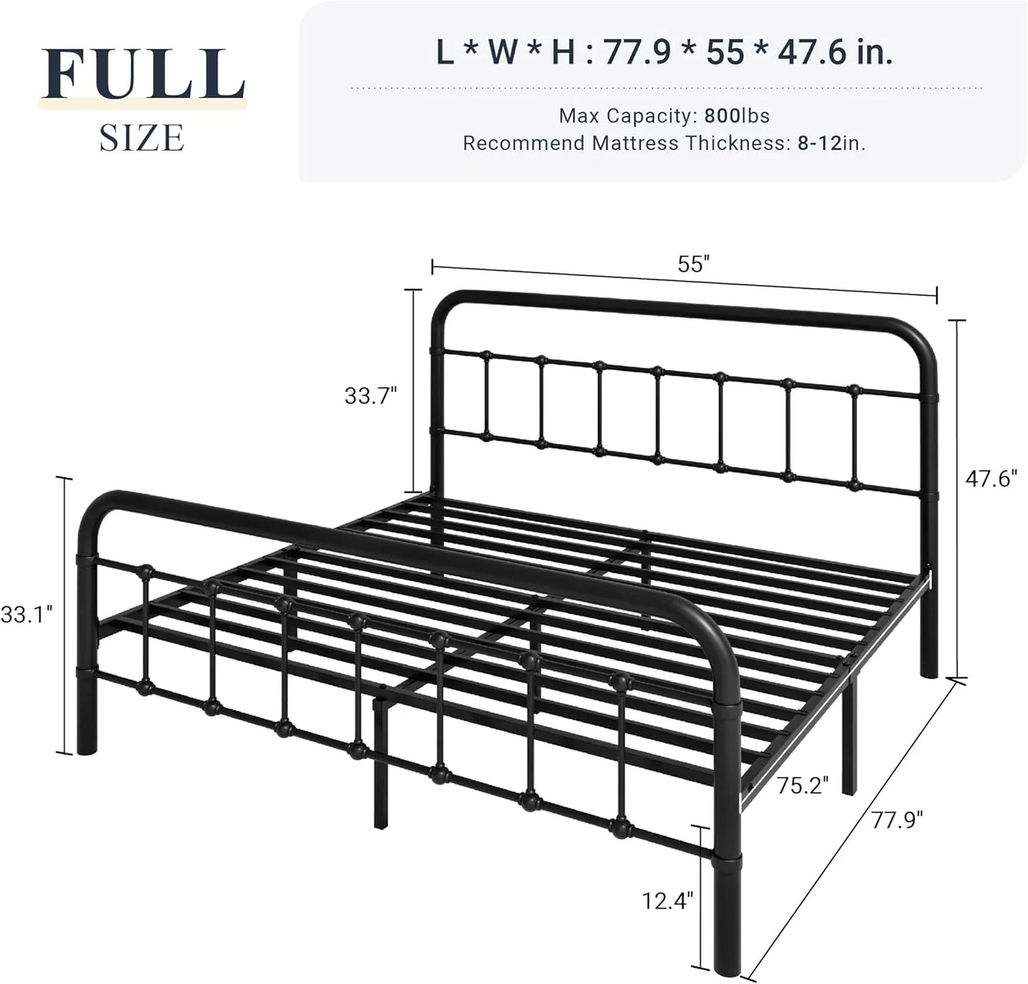 Allewie Queen Size Metal Platform Bed Frame with Victorian Style Wrought Iron-Art Headboard/Footboard, No Box Spring Required