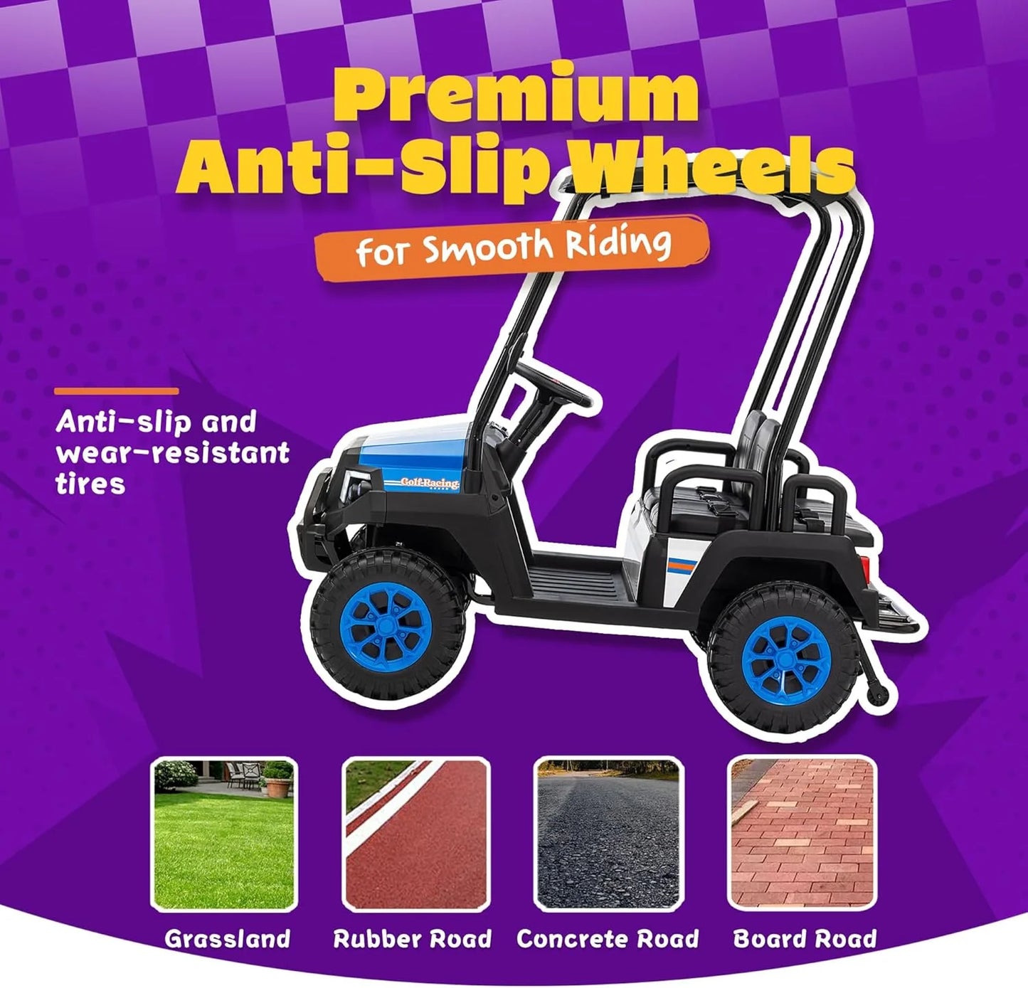 24V 7AH Children's Golf Cart with Remote Control, Removable Awning, 4-Wheel Spring Suspension