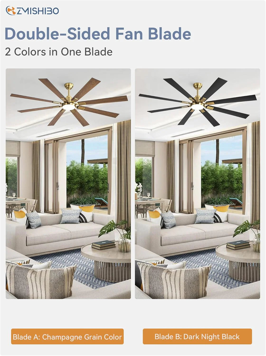 Zmishibo 72-inch large ceiling fan with lighting and remote indoor/outdoor