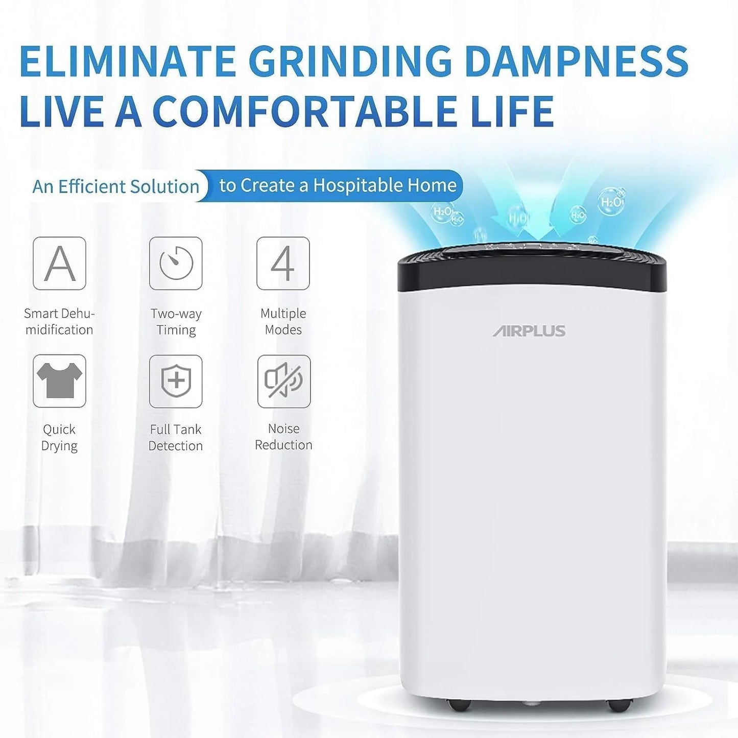 AIRPLUS 1,500 Sq. Ft Dehumidifier for Basement, 30 Pints Powerful Dehumidifier for Home, Large Rooms, Bedrooms, Sufficient Capacity Water Tank with Drain Hose (AP1907)