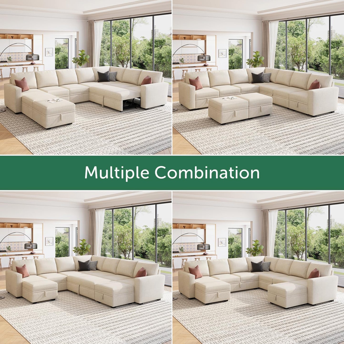 HONBAY Modular Sectional Sleeper Sofa with Pull Out Bed, L Shaped Couch with Storage Seat, Convertible Sectional Couches for Living Room